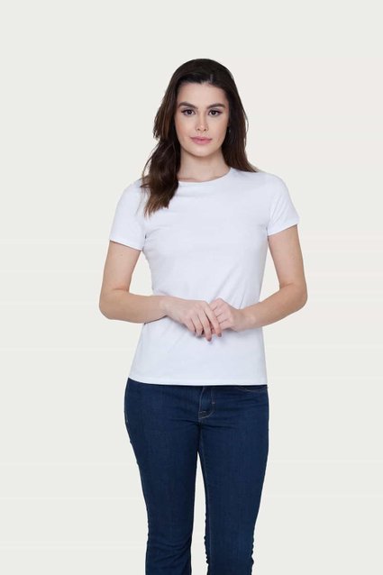 Camiseta Básica Feminina Algodão Premium Slim Fit Decote Redondo