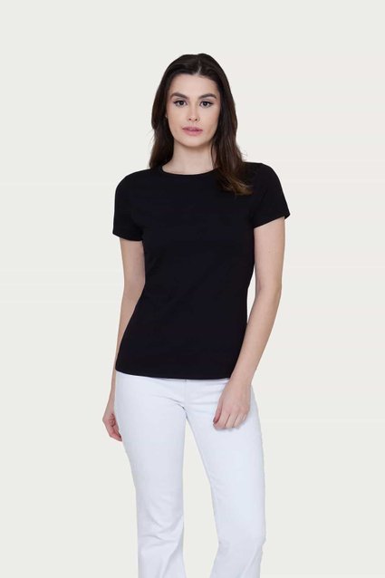 Camiseta Básica Feminina Algodão Premium Slim Fit Decote Redondo