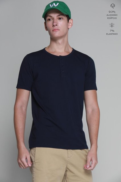 Henley Manga Curta Algodão Egípcio