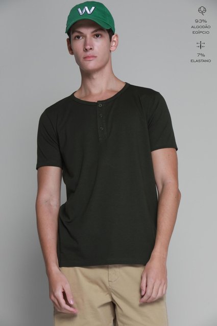 Henley Manga Curta Algodão Egípcio