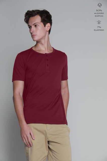 Henley Manga Curta Algodão Egípcio