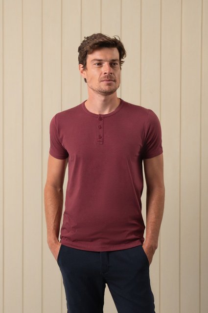 Henley Manga Curta Algodão Egípcio